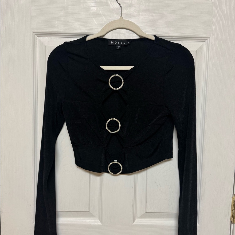 Motel Rocks Black Crop Top with Ring Details
